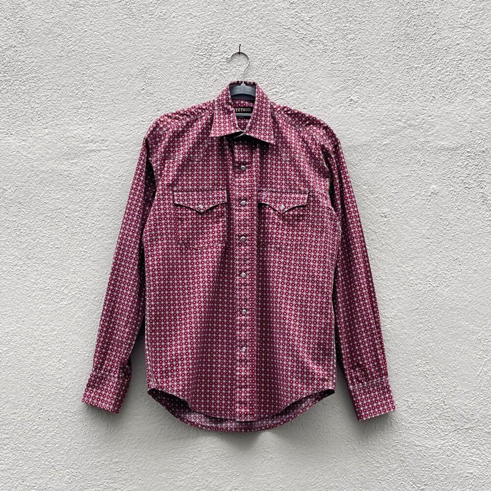 Stetson Men's Western Red Geometric Print Long Sleeve Shirt Small